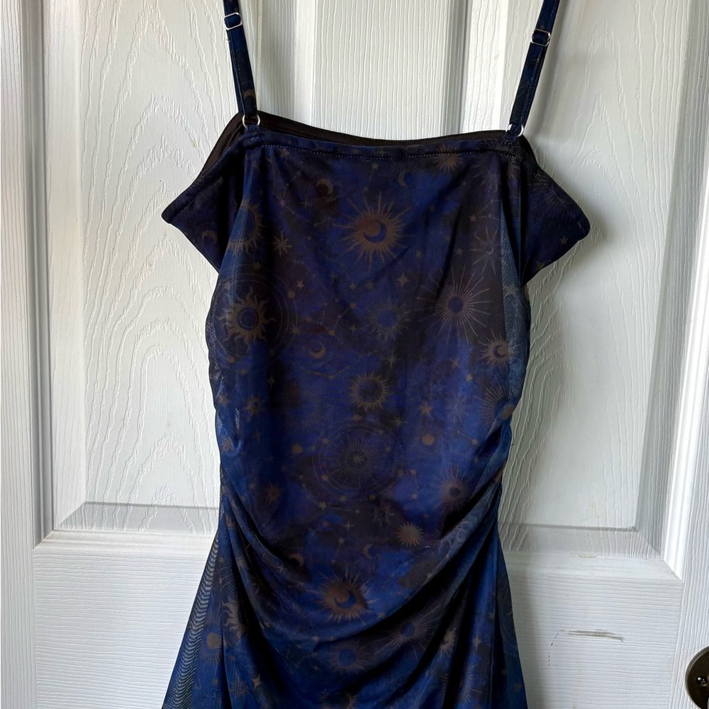 Women’s Navy Blue Midi Dress with Celestial Print - Picture 2 of 2